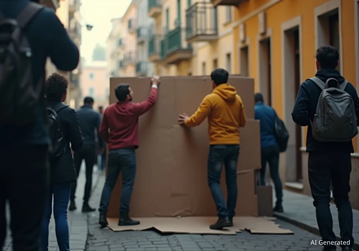 Vecinos de Velluters reconstruyen un muro para debatir sobre el turismo masivo